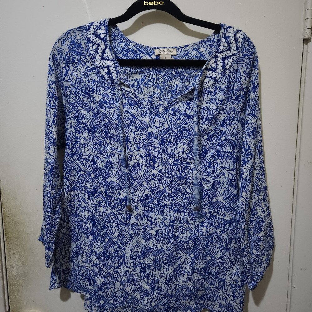 Lucky Brand Sheer Blouse Blue/White Size Small Final